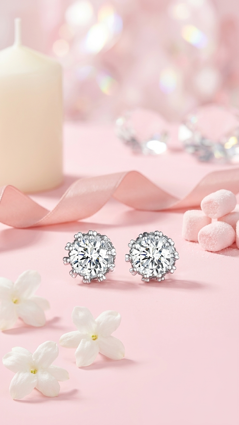 Crushed Ice Cut Round Studs | Silver Plated American Diamond Anti-Tarnish Earrings
